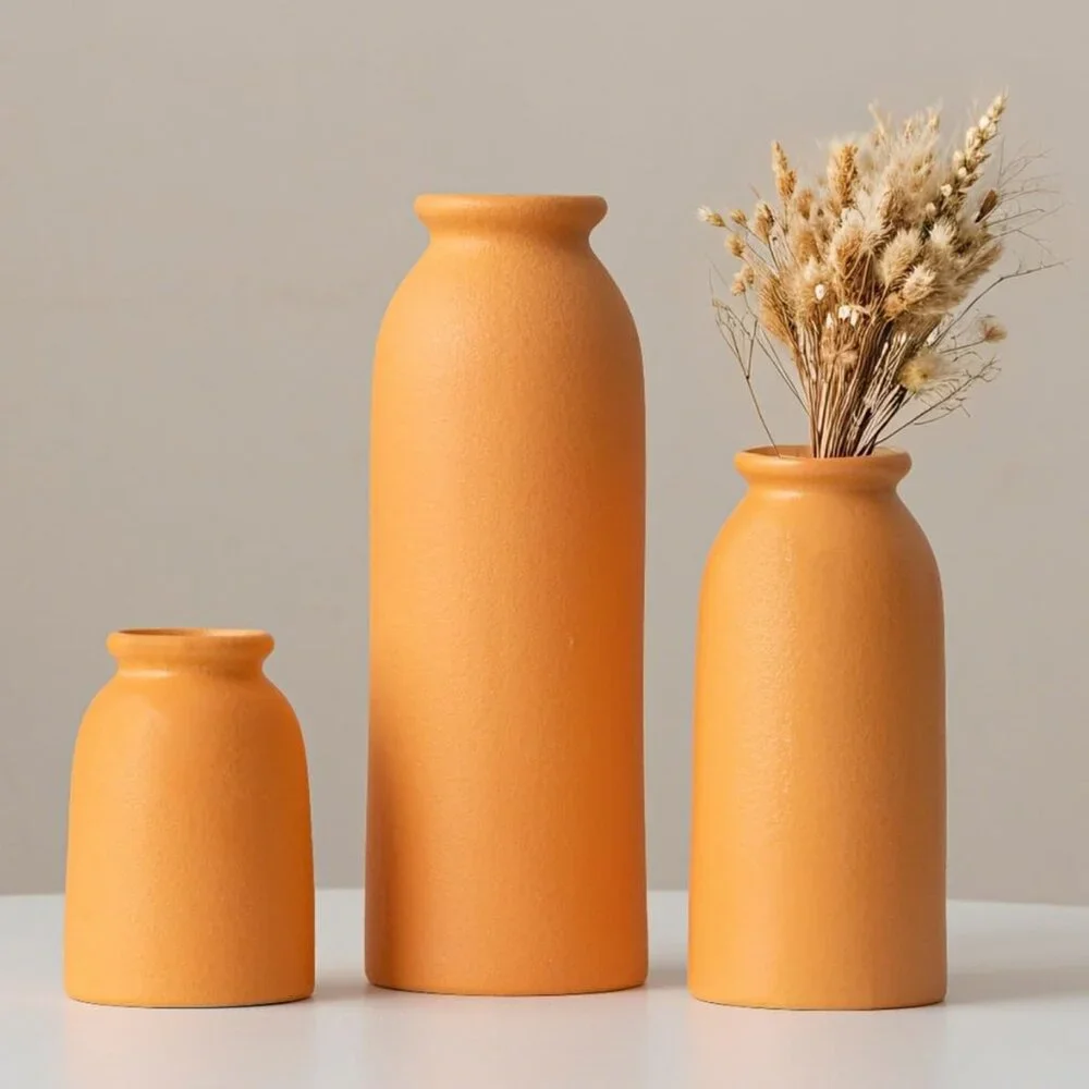 Set-3 Ceramic Orange Modern Style Dried Flower Vases Pampas Grass Home Decor